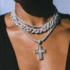 Collier avec pendentif en forme de dôme et de croix en diamant CZ plaqué or blanc pour homme