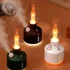 Umidificador de sala de névoa fria sem fio, modelagem de lâmpada de querosene vintage, spray portátil silencioso de duas engrenagens, carregamento USB, escurecimento infinito colorido