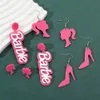 Sweet Stud Drop Earrings for Cool Spicy Girls Cute Design Hot Pink Acrylic Head High Heel Shoes Barbies Letter Party Jewelry Dangles Gifts Fashion Women Accessories