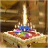 Velas inovador musical girando flor de lótus vela luz feliz aniversário diy bolo decoração presentes de festa de casamento 220804 drop del dh4j7