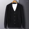 Men's Sweaters Cardigan Coarse Spinning Stick Needle Diamond Grid Thick V-neck Jacquard Personalized Sweater Casual Knit Jacket