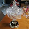 Bouteilles de stockage gravure dorure verre pot de bonbons avec couvercle support cristal Snack boîte pour les mariages d'anniversaire à la maison