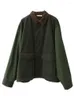 Kvinnans jackor 2023 Spring Autumn Jacket Army Green Color Matchande fyrkantig krage bomullsajon