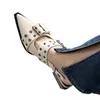 Zomer sandalen vrouwen mode dikke midden hakken puntige teen feestmerk casual schoenen mujer slippers zapatos zapatos