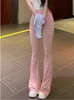 Kobiety S Pants Gaga Girl Pink Flare 2023 Autumn Sexy High Talle Lace Up Elastic Slim Cotton Casual Korean IG0Q 230922