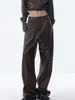 Autumn and winter vintage PU leather pleated casual sag wide-leg pants Meet You There Faux Leather Wide Leg Pants