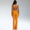 Pantalon de deux pièces pour femmes Casual Knit Rib Survêtement Femmes Sexy Sling Lace Up Dos Nu Plissé Crop Top Flare Skinny Club 2 Ensemble Tenues