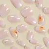 False Nails 24st runda huvud franska falskt med mönster vattentätt fullt omslag bärbara manikyr nagelkonst tips