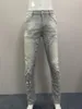 Heren Jeans 2023 Herfst/Winter Mode Wassen En Dragen Gat Patches Verf 3D Snijden Kleine Voeten Zwarte Mannen