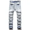 Helt nya mens robin jeans lapptäcke nödställda denim byxor mager fit smala stretch mäns rippade moto jean tvättade knähål storlek 29-38 punk retro cyklist