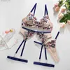 Bras sätter blommor sexiga underkläder 4 -stycken spets se genom bh och trosor set sensuell push up lenceria broderi sex ocensurerad kommer Q230922