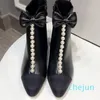 Outono salto grosso feminino clássico cor combinando fivela de metal água diamante pérola martin boot zíper abertura arco nó não slides senhoras botas