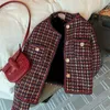 Ternos femininos elegantes casacos tecer xadrez feminino blazer bolso mais veludo inverno causal tweed casaco senhoras do escritório terno jaqueta quente xl