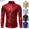 Men's Dress Shirts 2023 Shiny Gold Sequin Nightclub Shirt Brand Slim Fit Party Wedding Glitter Men Stage Singer Prom Costume 230921