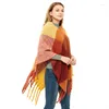 Scarves European And American Style 2023 Autumn Winter Women's Shawl Thick Tassel Yarn Large Plaid Cloak Jh31