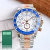 Rolaxs Relojes Diseñador U1 Top AAA Reloj para hombre Esfera azul Relojes con hielo Bisel de cerámica dorado para hombres Yachtmaster II Diamante Relojes de pulsera GMT mecánicos de lujo 44 mm HBIF