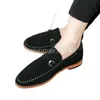 Mocassins en daim de vache pour hommes, bout rond vert, à enfiler, cousus à la main, Base de racine en bois, noir et marron, livraison gratuite, taille 39-47