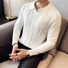 Heren Truien 2023 Herfst En Winter Katoenen Gebreide Trui Met Lange Mouwen Casual Mock Hals Half Zip Fit Pullover Top Knitwear