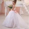 Robes simples en dentelle et fleurs pour filles, pour mariage, en Tulle et perles, robes de bal de princesse de première Communion, vêtements personnalisés d'anniversaire