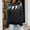 Kadın Sweaters Kadın Sonbahar Kış Kış Kıyısı Moda Yuvarlak Boyun Eğlence Cadılar Bayramı Desen Renk Örme Süvari Damen Strick Pullover