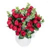 Flores decorativas simulação eucalipto rosa artificial vermelho branco casamento pogal adereços imitação buquê casa decorações de vaso