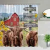 Cortinas de chuveiro fazenda vaca cortina de chuveiro conjunto Highland gado moinho de vento girassol palha impressão tecido fazenda banho decoração acessórios do banheiro conjunto 230922