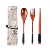 Dinnerware Sets Tableware Portable Cutter Bamboo Flatware With Bags Wooden Cutlery Reusable