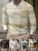 Herrpolos Men's Long Sleeve Blue Lapel Button 3D Print Pullover T Shirt Retro Graphic Mature Man Topps Spring Autumn Plaid Men Clothing 230922