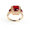 selling 18K Rose Gold Plated Perfect Cut Red Ruby Rectangle Austrian Crystal Luxury Lady Finger Ring Whole 18krgp324w