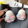 Llaveros de peluche 8 cm Mini piel de visón real Lindo conejito de peluche Conejo Llavero Ladys Girls Bolsa Llavero Llavero Pompon Colgante Accesorios 230922