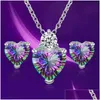 Jewelry Earrings Necklace Women Fashion Sets Heart Shape Pendant Necklaces Bride Zircon Set 601 K2 Drop Delivery Party Events Accessor Dhisx