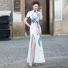 Ethnische Kleidung Sommer verbesserte weiße Phoenix-Stickerei Cheongsam Frauen eleganter chinesischer Stil Kurzarm High Split Qipao