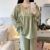 Vêtements de nuit pour femmes Vert Plaid Pull Col Rond Pyjamas Loisirs Doux Ensembles À Manches Longues Mignon Arc À Volants Loungewear Femmes D747 230922