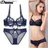 Soutien-gorge Ensembles 2022 Nouveau Push Up Sexy Dentelle Robe Transparente Grande Taille Lingerie Femmes Broderie Ultra Mince Sous-Vêtements Soutien-Gorge et Panty Ensembles Q230922