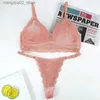 Bras Sets Pink Flower Lace Underwear Set 2 Pieces Transparent Steel Ring Push Up Embroidery Erotic Beautiful Panties Bra Women A B C Cup Q230922