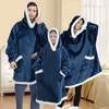 Cobertores 2023 inverno com capuz camisola cobertor feminino oversized velo cobertor com mangas grande bolso quente grosso tv hoodie robe casal novo hkd230922