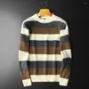 Pulls pour hommes 2023Stripe Contraste Couleur Pull Automne Hommes Manches Longues Slim Impression Pull Robe Sociale Chemise Streetwear Vêtements