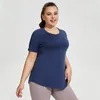 LU-1167 Femmes grande taille t-shirt longues fesses couverture mince vêtements de Yoga maille dos respirant à manches courtes hauts Fitness vêtements de sport