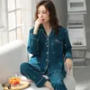 Womens Sleepwear Autumn Knitted Cotton 2 Piece sets Pajama Sets Female Young Lady Pyjamas Yellow Lounge Fashion Homewear 230922