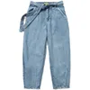 Men's Jeans Light Blue Japanese Style Trend BF Loose Wide Leg Pants With Belt Straight High Street