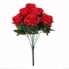 Dekorativa blommor Rose Flower Artificial Bouquet Silk Red Home Party Bridal Wedding Decor