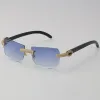 Nieuw model micro-verharde diamanten zonnebril originele zwarte buffelhoorn randloze echte natuurlijke zonnebril 18K goud C decoratie man vrouw bril UV 400 lens