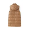 Gilets pour femmes automne/hiver veste sans manches à capuche mi-longue en cuir PU gilet imperméable Long manteau bouffant vêtements d'extérieur