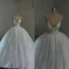 プリンセスウェディングドレススパゲッティストラップスパンコールレースブライダルガウンカスタムメイドボールガウンプラスサイズの花嫁ドレス