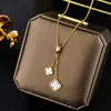 Designer necklace four-leaf Clover luxury top jewelry Korean fashion simple micro inlaid zircon tassel clover pendant titanium steel chain Jewelry gift Van Clee