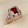 selling 18K Rose Gold Plated Perfect Cut Red Ruby Rectangle Austrian Crystal Luxury Lady Finger Ring Whole 18krgp324w