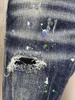 Jeans masculinos buraco cor spray ponto costura moda lápis calças a232 #