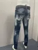 Jeans masculinos 2023 primavera / verão moda lavagem de água desgastada buraco remendo impressão tinta mancha azul pequeno pé homens