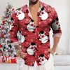 Men's Casual Shirts Shirt Merry Christmas Print Long Sleeve Top Vacation Party Button For Men Xmas Luxury Clothes Streetwear Blouse