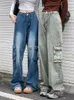 Frauen Jeans S-XL 3 Farben Herbst Frauen Safari Tasche Lange Gerade Denim Hosen Hohe Taille Stickerei Hosen Für Frauen (X3000